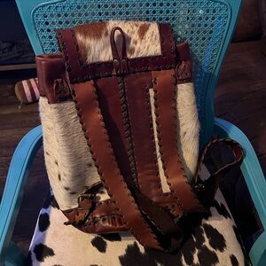 Brown and White Leather Backpack